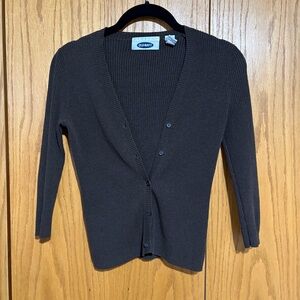 Old Navy Y2K 2000s ribbed v neck stretch cardigan 3/4 sleeve fitted‎ twee preppy